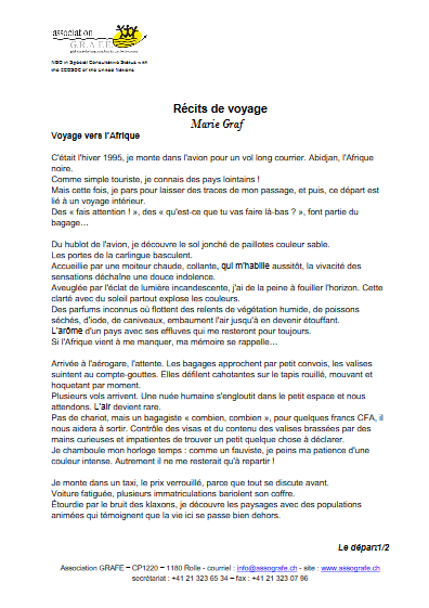 Rcit voyage vers Afrique MG